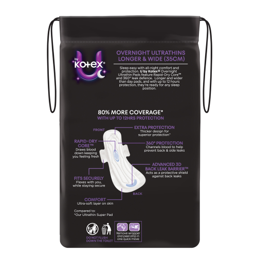 U By Kotex Overnight Ultrathins Long with Wings