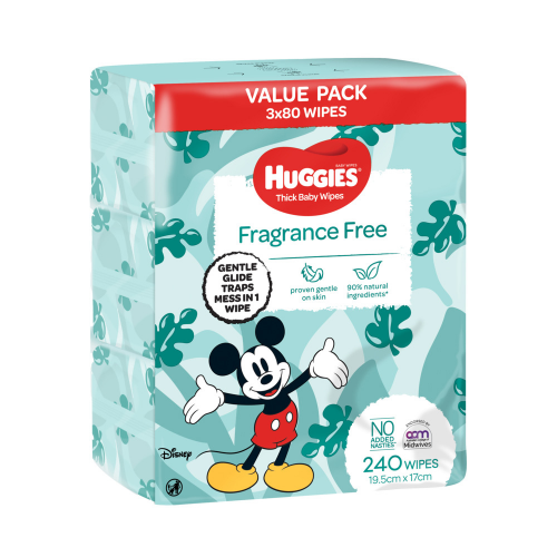 Huggies Thick Baby Wipes Fragrance Free 240 Pack