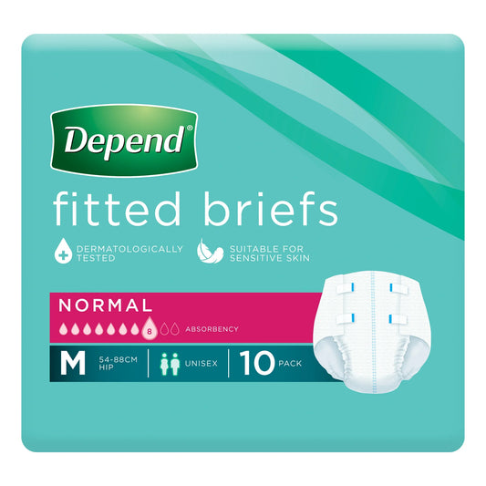 Depend Fitted Briefs Normal Absorbency Medium 10 Pack - Fit and features