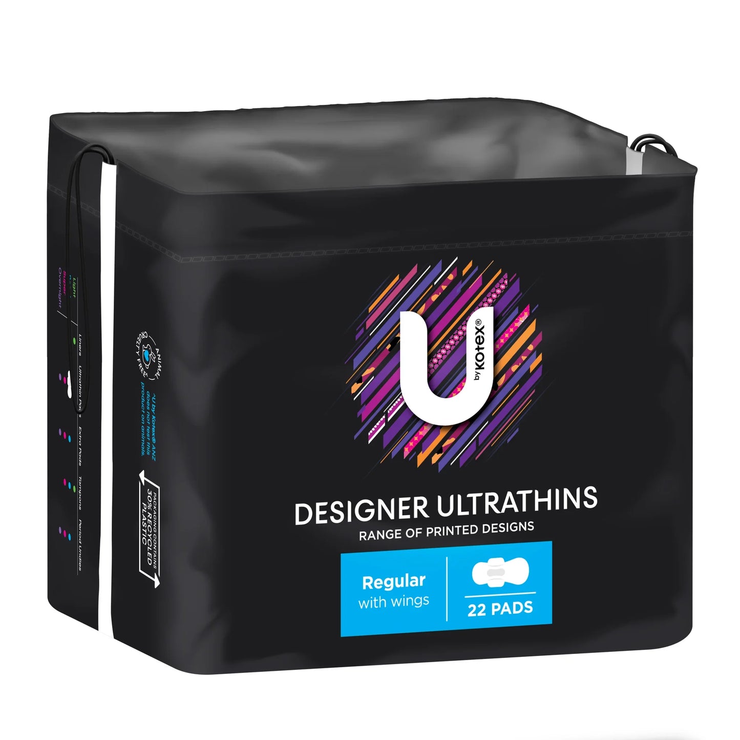 U by Kotex Designer Ultrathins regular 22 pads black package with colorful design