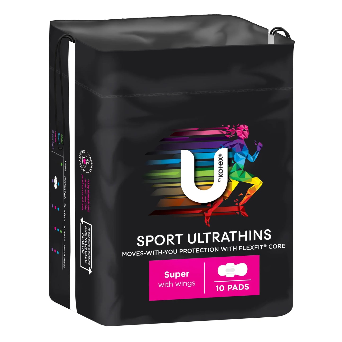 U by Kotex Sport Ultrathins super 10 pads black package with running figure design