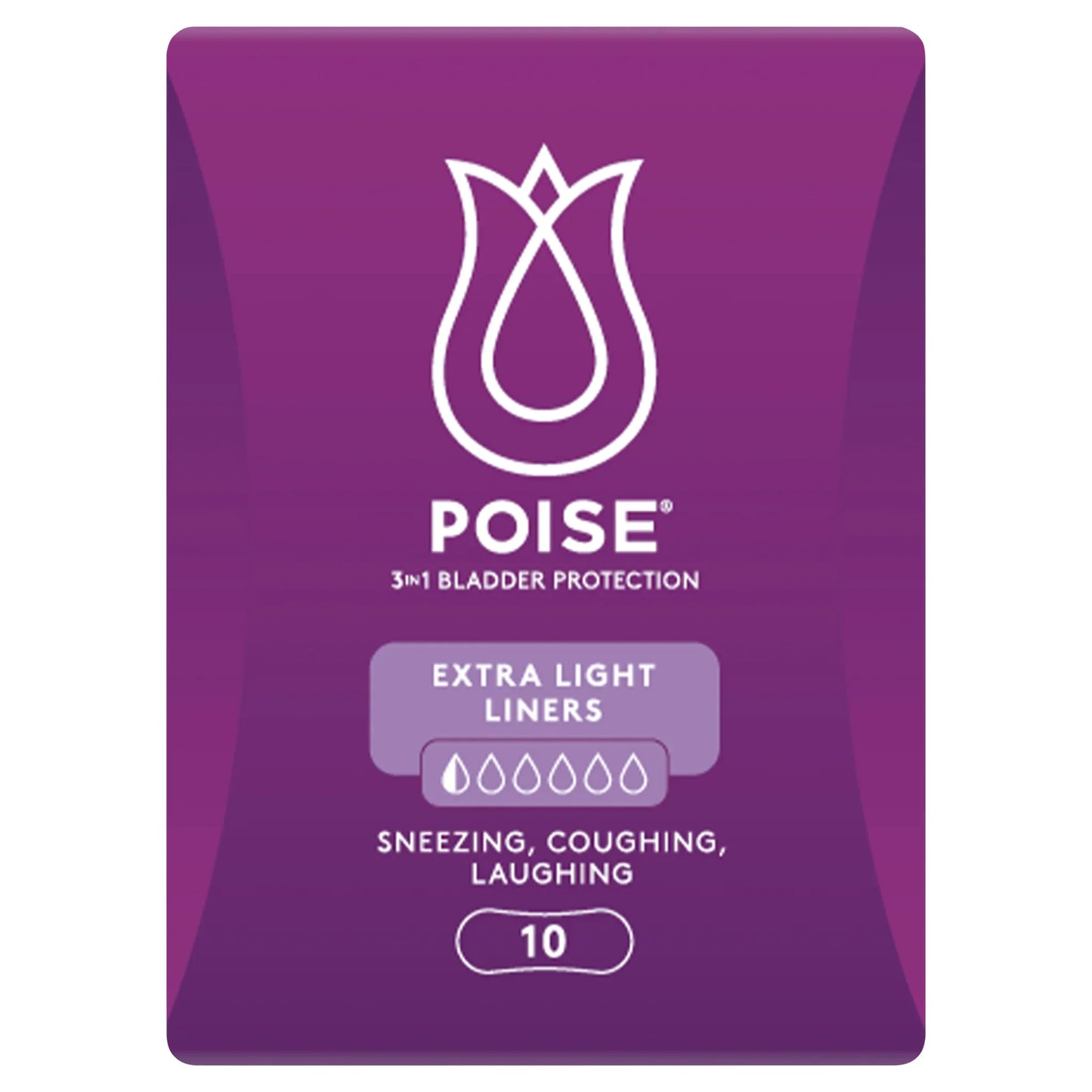 Poise Extra Light Liners package side view showing product features and benefits
