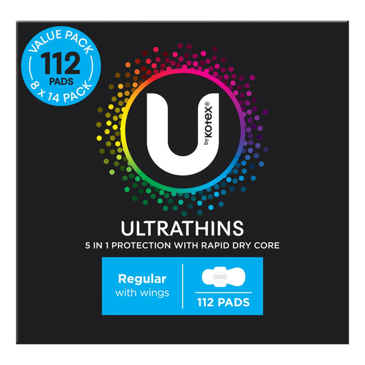 U by Kotex Ultrathins package back view showing product features and specifications