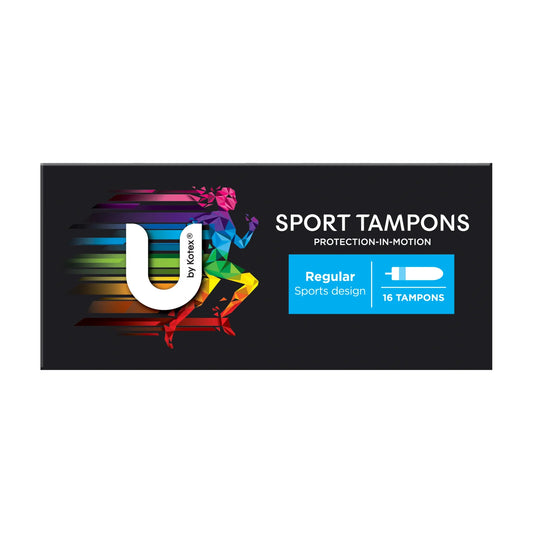 U by Kotex Sport Tampons package back view showing product features and benefits