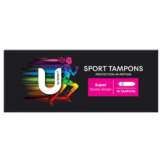 U by Kotex Sport Tampons super flow package back view showing product features