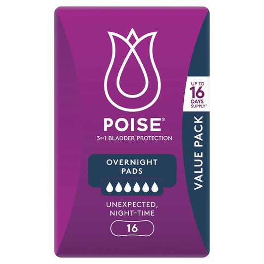 Poise 3-in-1 Bladder Protection Overnight Pads Heavy Absorbency 16 Pack back view