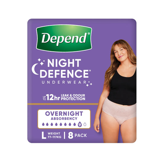 Depend Night Defence Incontinence Underwear Large 77-117kg 8 pack back view