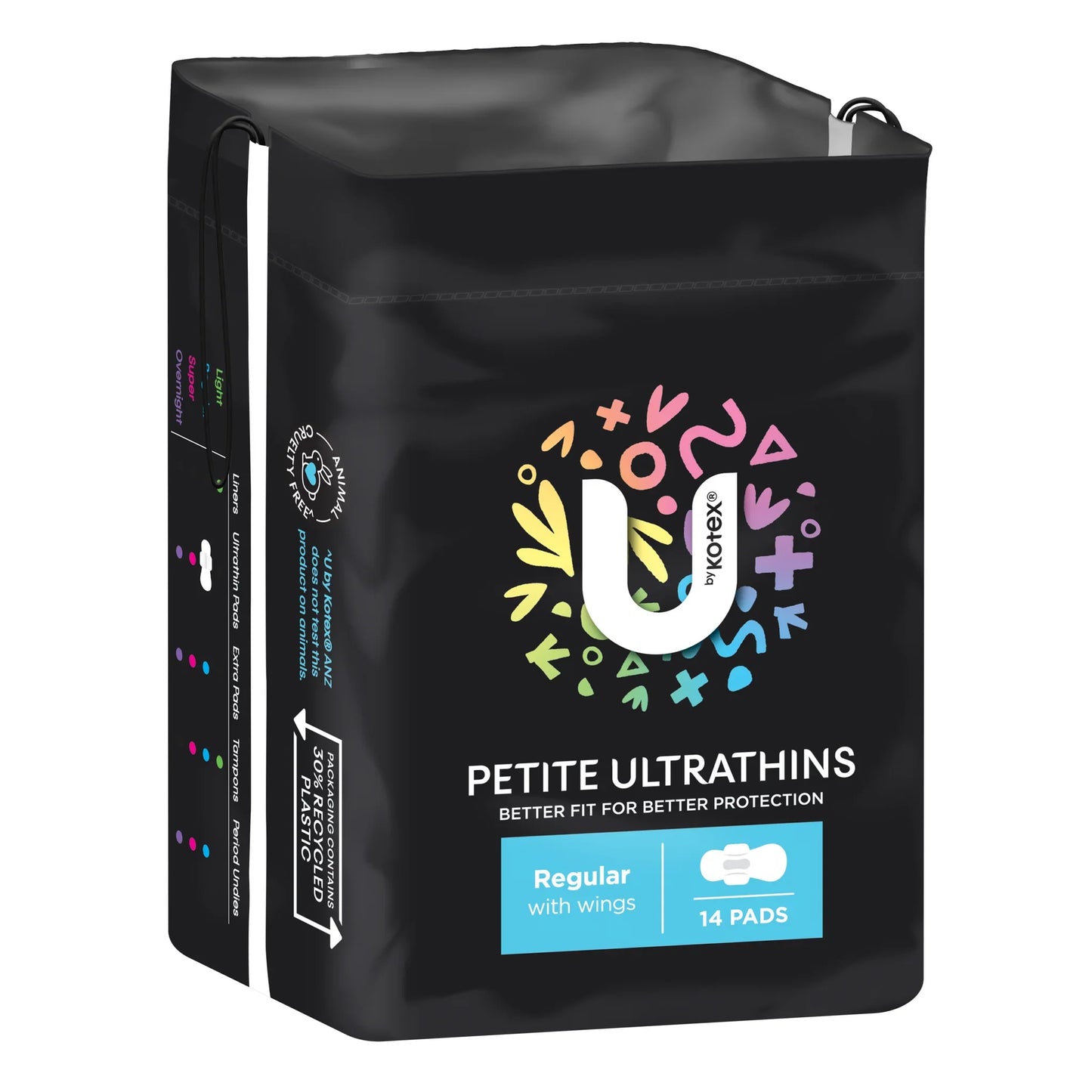U by Kotex Petite Ultrathins Regular with Wings - Petite sizing for better fit with 14 pads