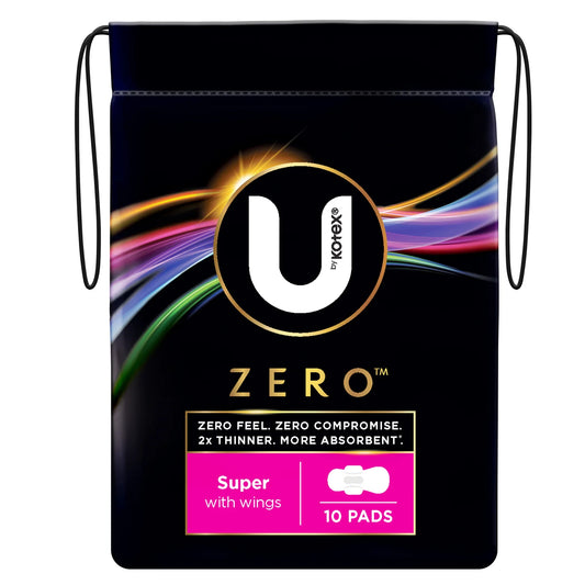 U by Kotex Zero Super Pads package back view