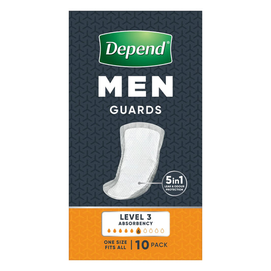 Depend Men Guards package back view showing product features