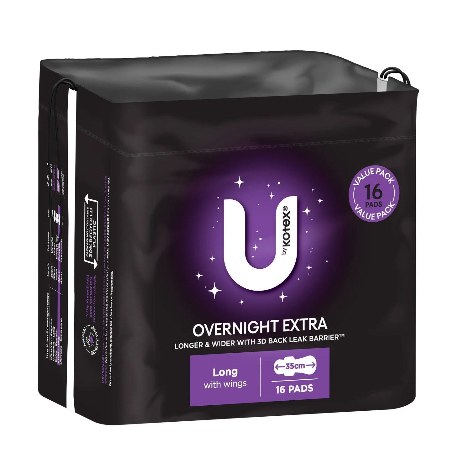 U by Kotex Overnight Extra pads with wings 16 pack for heavy flow protection