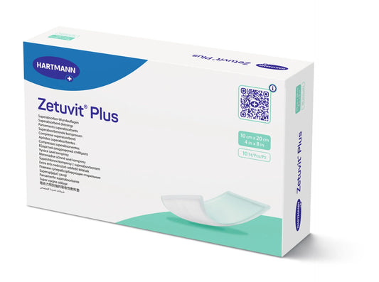 Zetuvit Plus Super Absorbent Dressing 10x20cm for surgical wounds and heavy drainage