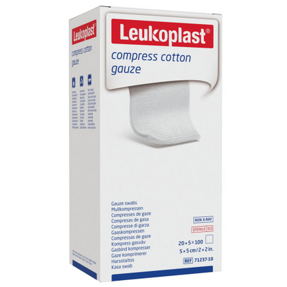LEUKO Compress Cotton Gauze 5x5cm STERILE 12ply White 5 x 20 Pack