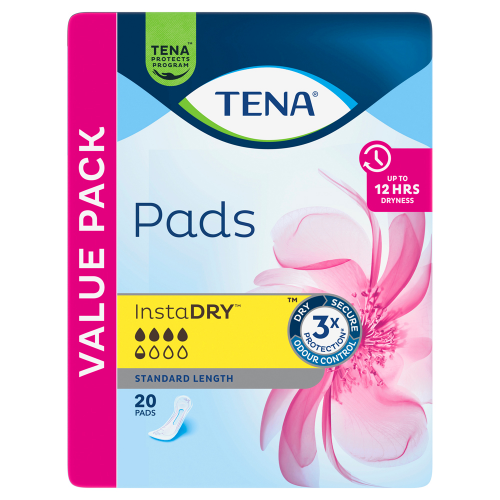 Tena Pads InstaDRY Standard Length 20 Pack CARTON of 3