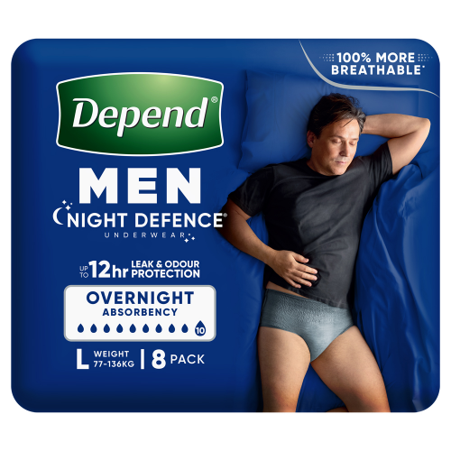 Depend Men Night Defence Underwear Heavy Absorbency L 8 Pack