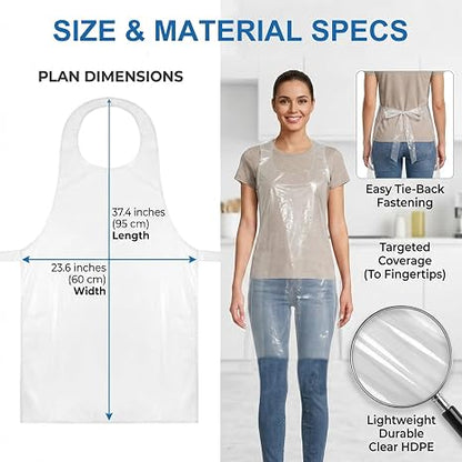 Disposable Plastic Apron Transparent 50 Count Waterproof