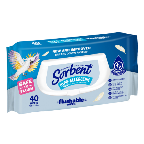 SORBENT Hypo-Allergenic Flushable Wipes 40 Pack