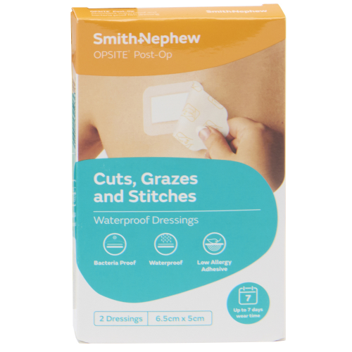 OPSITE POST-OP Waterproof Dressings 6.5cm x 5cm 2 Pack