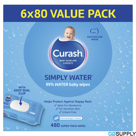 Curash Simply Water Baby Wipes 6 x 80 Pack