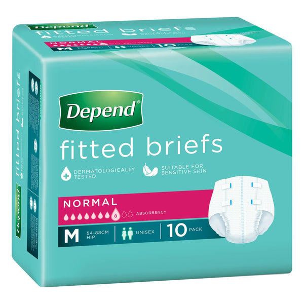 Depend Fitted Briefs Normal Unisex - 8 Drops - 10 Pack