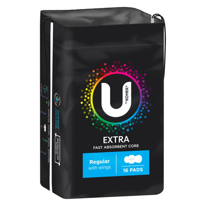 U by Kotex Extra Regular Pads with Wings 16 Pack