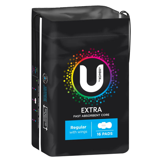 U by Kotex Extra Regular Pads with Wings 16 Pack
