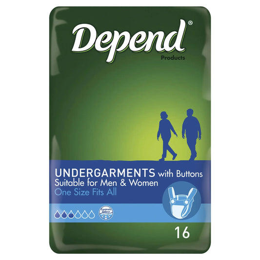 Depend Undergarments with Buttons One Size 16 Pack