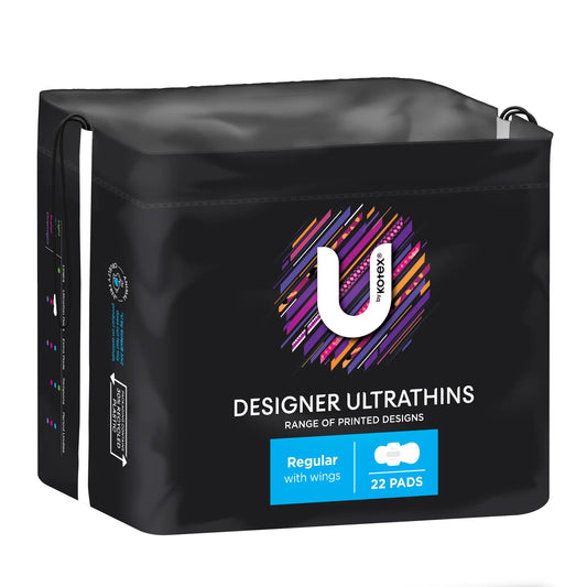 U by Kotex Designer Ultrathins regular 22 pads black package with colorful design