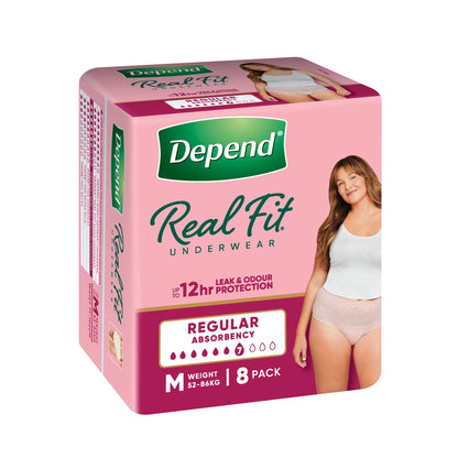Depend Real Fit underwear for women M 8 pack pink package front view