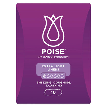 Poise Extra Light Liners package side view showing product features and benefits