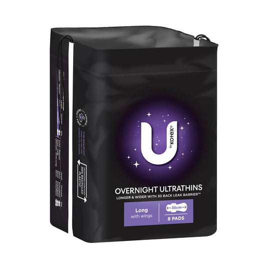 U by Kotex Overnight Ultrathins Long with Wings 35cm 8 Pack front view