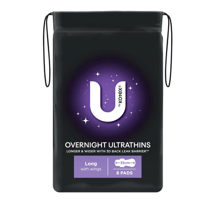 U by Kotex Overnight Ultrathins Long with Wings 35cm 8 Pack back view