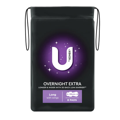 U by Kotex Overnight Extra Long with Wings 35cm 8 Pack back view