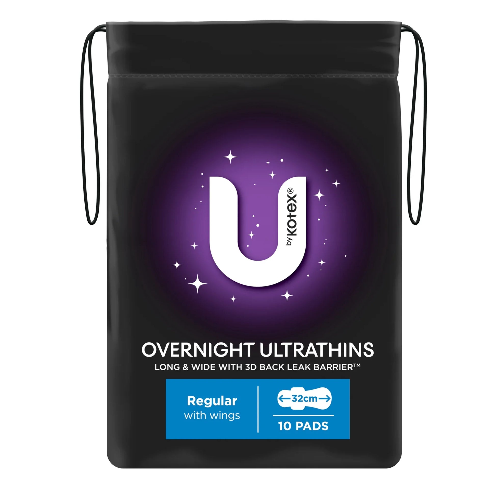 U by Kotex Overnight Ultrathins Regular with Wings 32cm 10 Pack back view