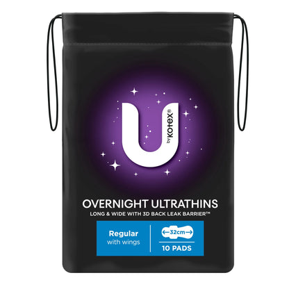U by Kotex Overnight Ultrathins Regular with Wings 32cm 10 Pack back view