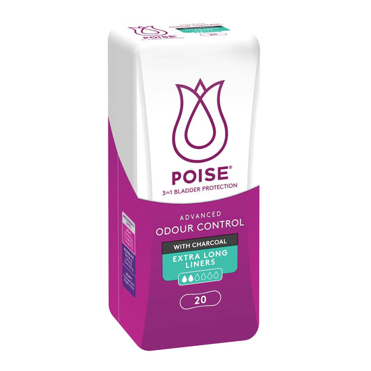 Poise 3-in-1 Extra Long with Charcoal 5 Drop - Advanced odour control bladder protection liners