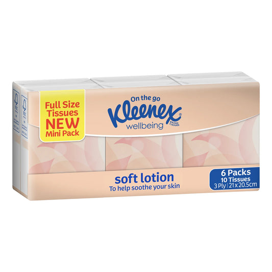 Kleenex On the Go Wellbeing Tissues with Lotion - 6 mini packs for convenient portable use
