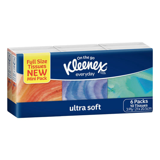 Kleenex On the Go Everyday Ultra Soft Tissues - 6 mini packs for convenient everyday use