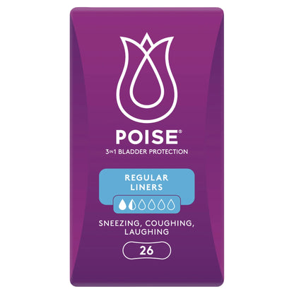 Poise Regular Liners - Back view showing product features and usage information