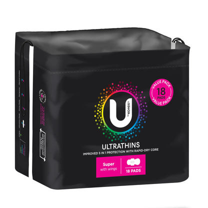 U by Kotex Ultrathin Super Pads with Wings 18 pack