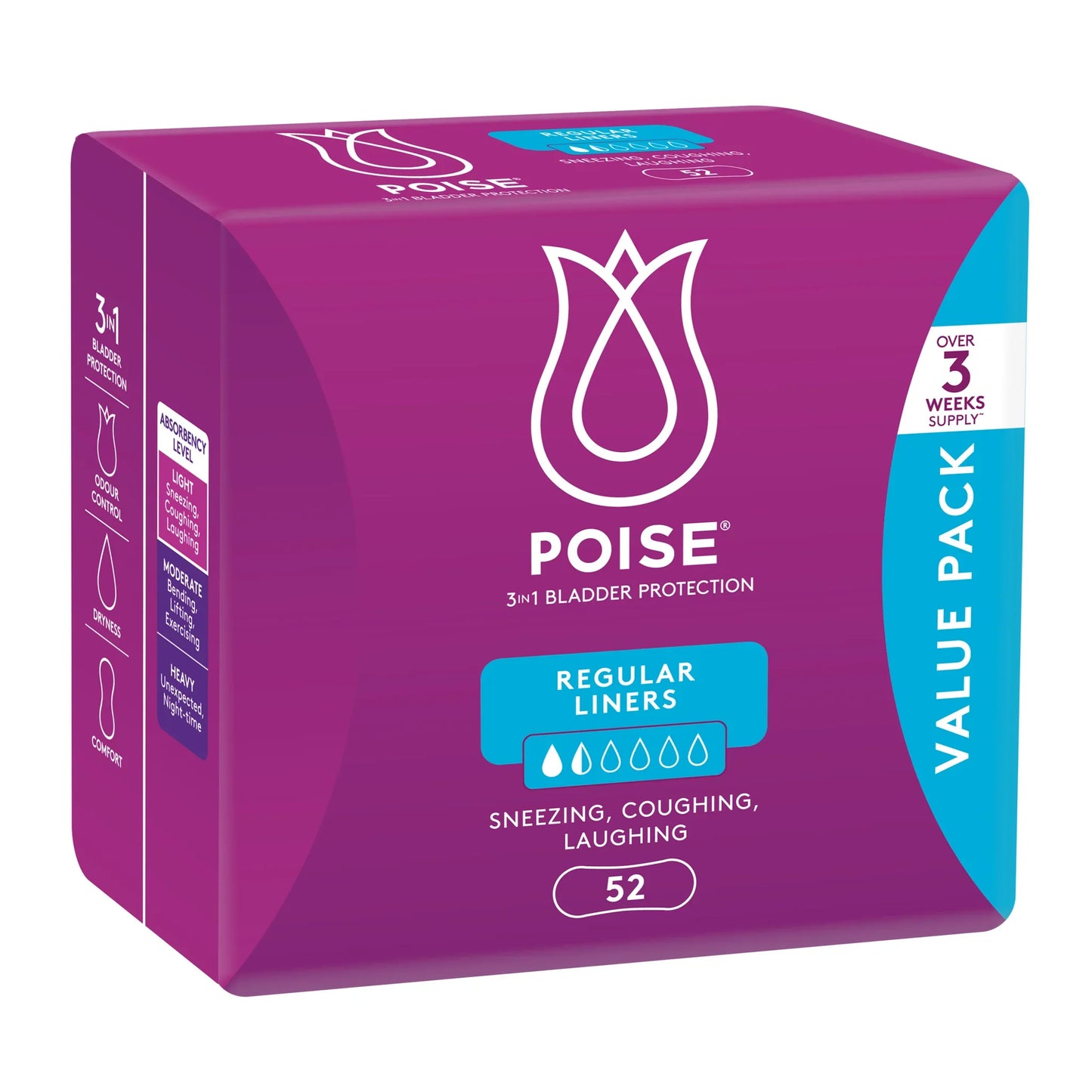 Poise Regular Liners 52 pack for bladder protection