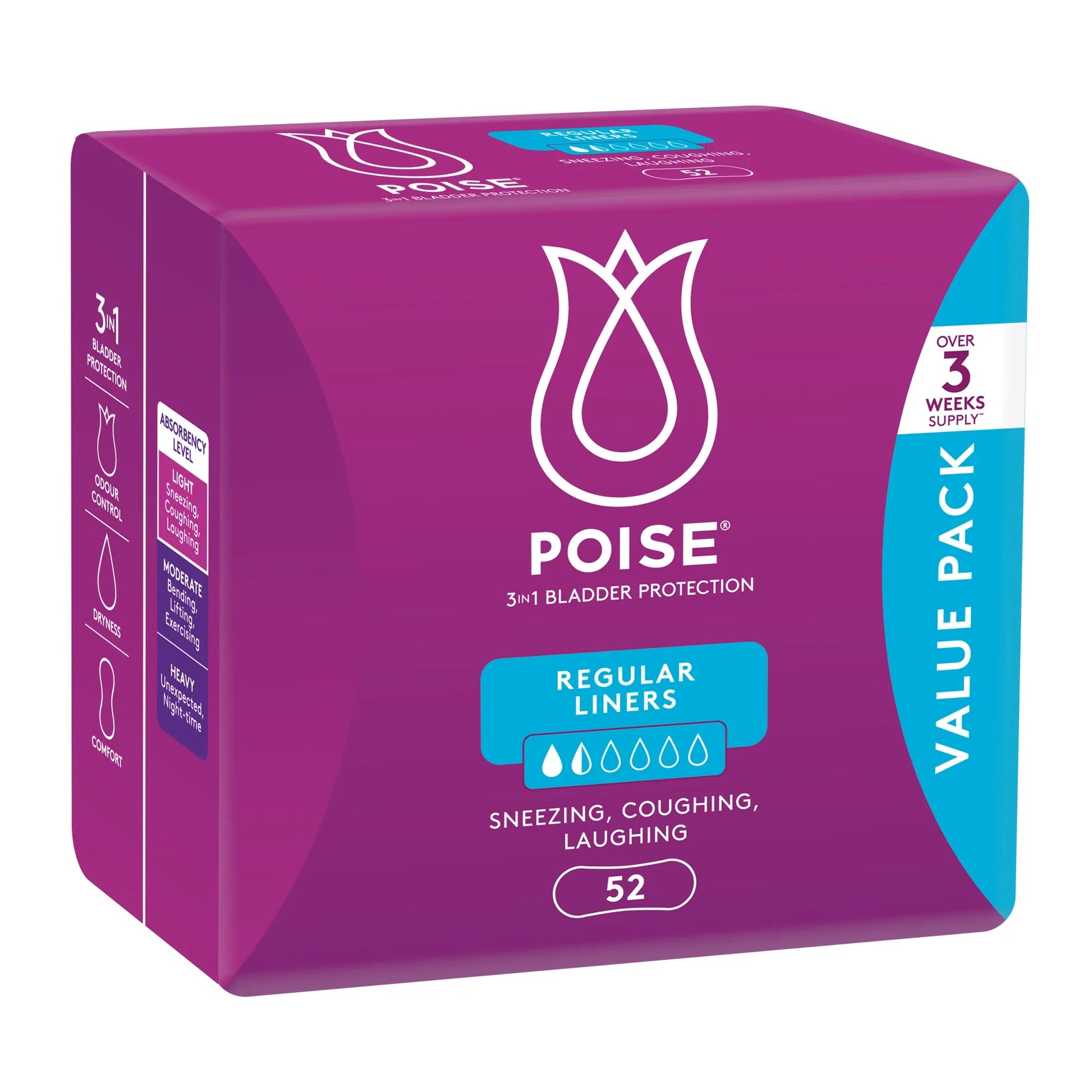 Poise Regular Liners 52 pack for bladder protection