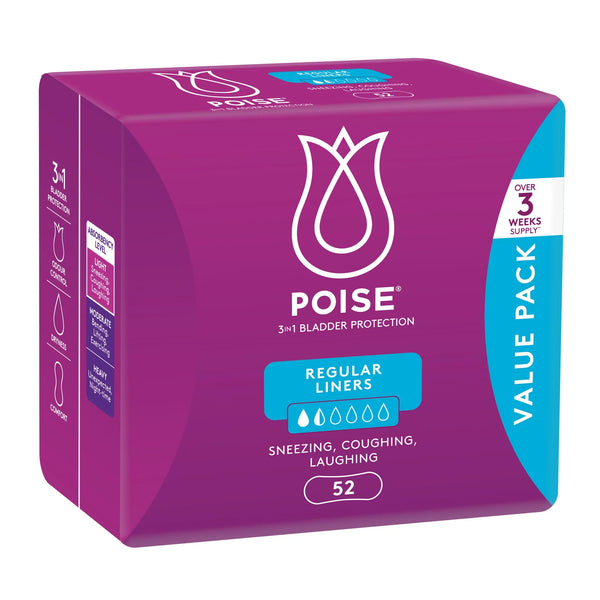 Poise Regular Liners - 3-in-1 Bladder Protection - 52 Pack
