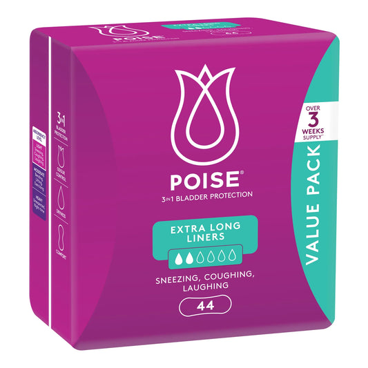 Poise Extra Long Liners 44 pack for extended bladder protection