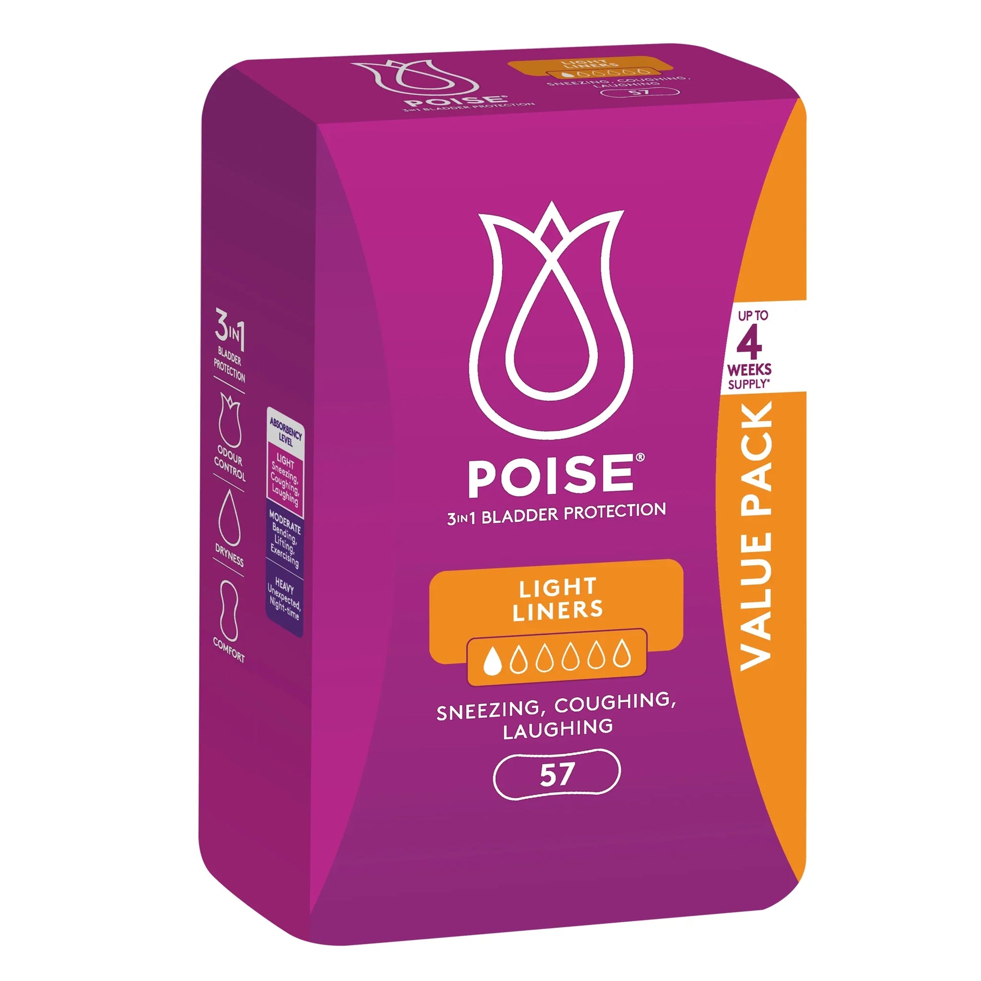 Poise Light Liners 57 pack for light bladder leakage protection