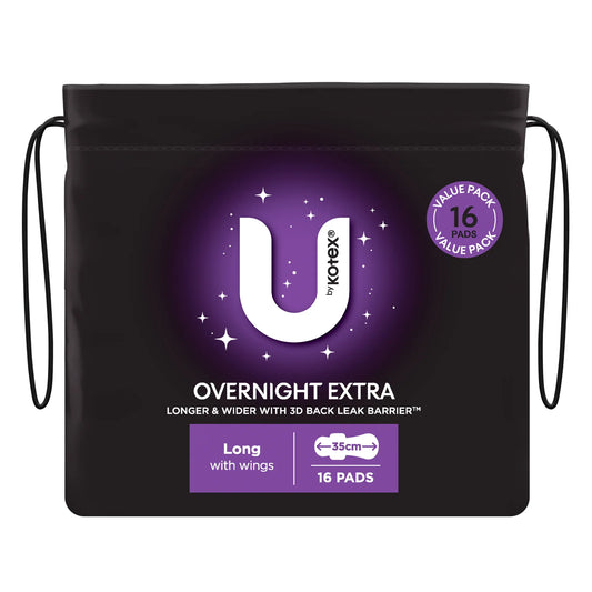 U by Kotex Overnight Extra pads package back view