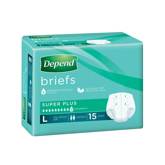 Depend Briefs Super Plus Large 15 pack for maximum incontinence protection