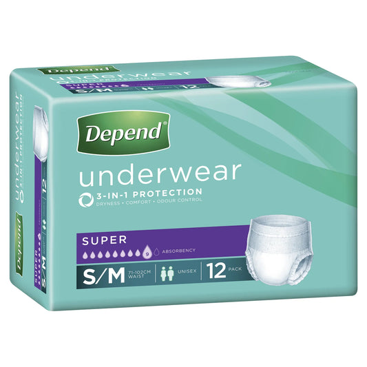 Depend Underwear Super Small Medium 12 pack for heavy incontinence protection