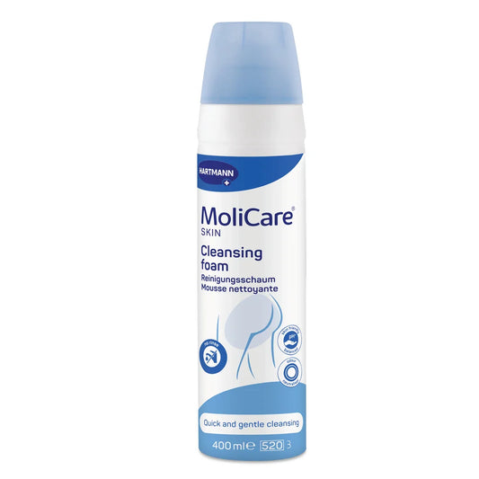 MoliCare Skin Cleansing Foam bottle for quick gentle cleansing