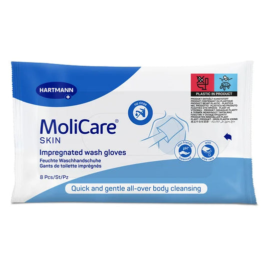MoliCare Skin Impregnated Wash Gloves for convenient cleansing